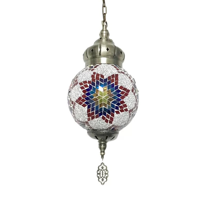 1/4 Bulbs Sphere Ceiling Light Tradition Red/Blue/Gold Glass Suspended Lighting Fixture for Restaurant Clearhalo 'Ceiling Lights' 'Glass shade' 'Glass' 'Pendant Lights' 'Pendants' Lighting' 247305
