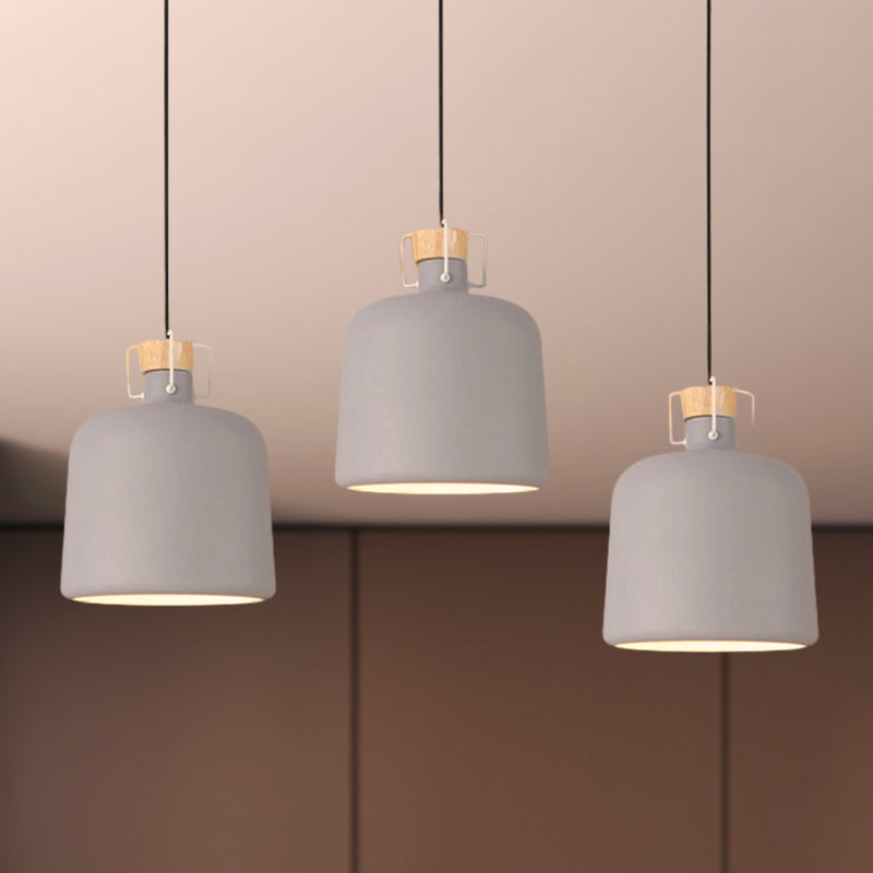 3 Bulbs Bucket Pendant Lighting Modern Gray Metallic Ceiling Light with Round/Linear Canopy for Kitchen Grey Linear Canopy Clearhalo 'Ceiling Lights' 'Modern Pendants' 'Modern' 'Pendant Lights' 'Pendants' Lighting' 247380