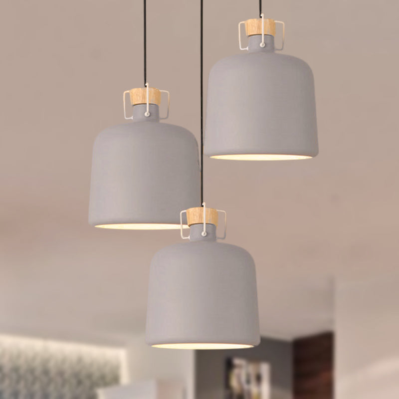 3 Bulbs Bucket Pendant Lighting Modern Gray Metallic Ceiling Light with Round/Linear Canopy for Kitchen Grey Round Canopy Clearhalo 'Ceiling Lights' 'Modern Pendants' 'Modern' 'Pendant Lights' 'Pendants' Lighting' 247384