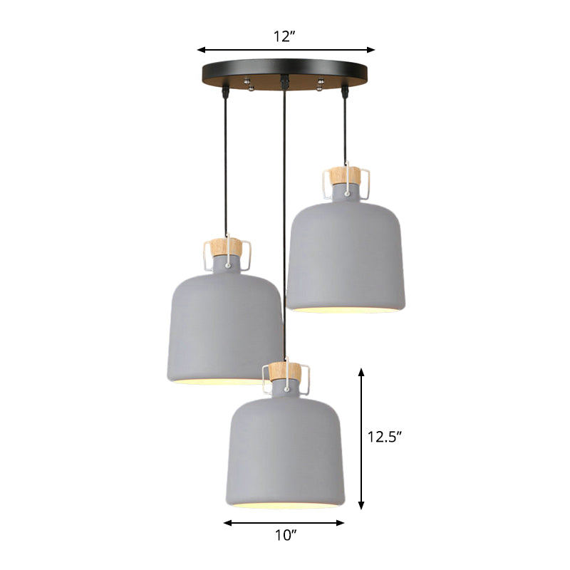 3 Bulbs Bucket Pendant Lighting Modern Gray Metallic Ceiling Light with Round/Linear Canopy for Kitchen Clearhalo 'Ceiling Lights' 'Modern Pendants' 'Modern' 'Pendant Lights' 'Pendants' Lighting' 247387