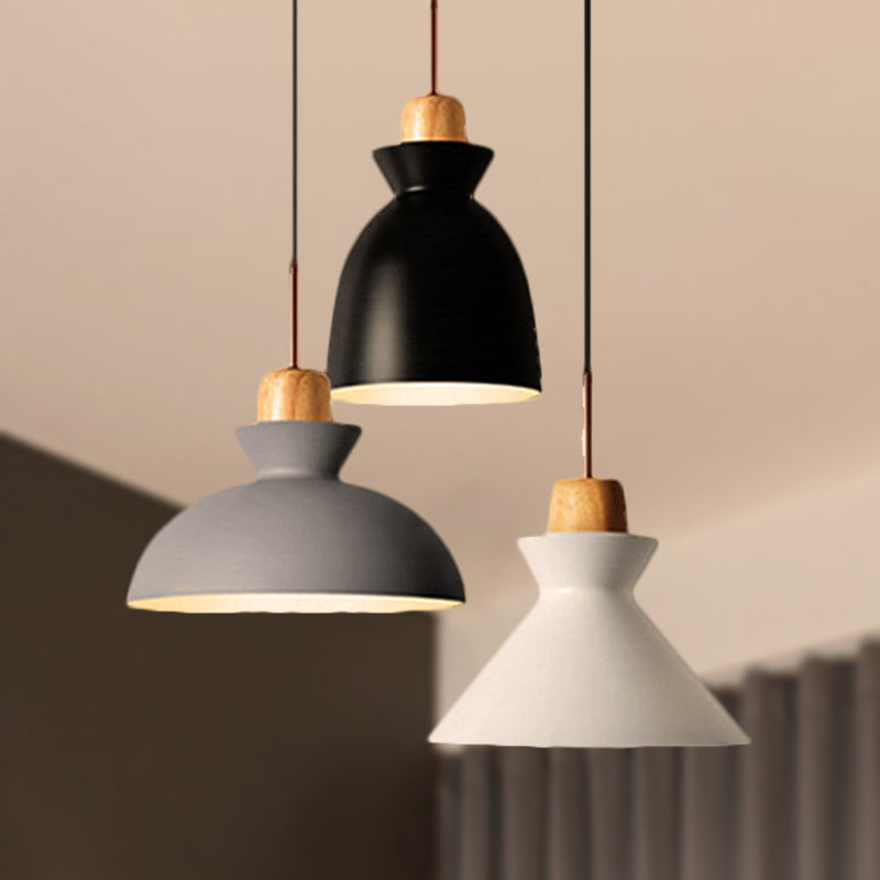 3 Bulbs Pendant Lighting with Shade Metal and Wood Nordic Style Indoor Ceiling Light Fixture in Black Black Clearhalo 'Ceiling Lights' 'Modern Pendants' 'Modern' 'Pendant Lights' 'Pendants' Lighting' 247388