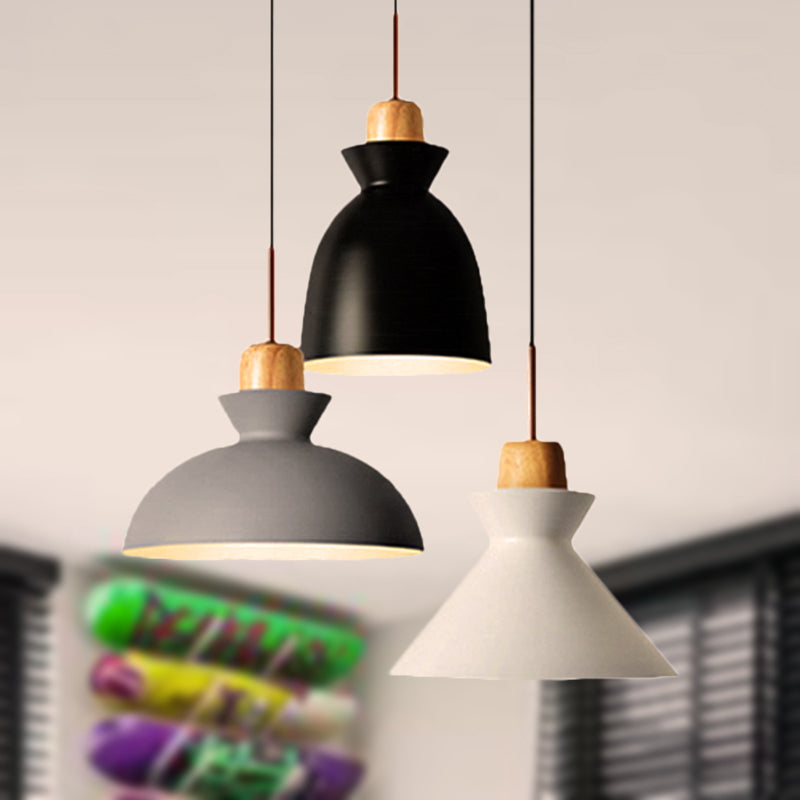 3 Bulbs Pendant Lighting with Shade Metal and Wood Nordic Style Indoor Ceiling Light Fixture in Black Clearhalo 'Ceiling Lights' 'Modern Pendants' 'Modern' 'Pendant Lights' 'Pendants' Lighting' 247389