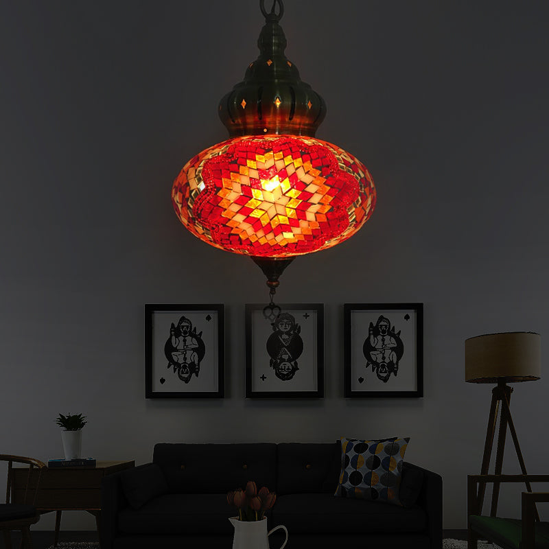 Spherical Ceiling Lamp Vintage White/Red/Blue Glass 1/5 Bulbs Pendant Light Fixture for Coffee House Rose Red Clearhalo 'Ceiling Lights' 'Glass shade' 'Glass' 'Pendant Lights' 'Pendants' Lighting' 247418