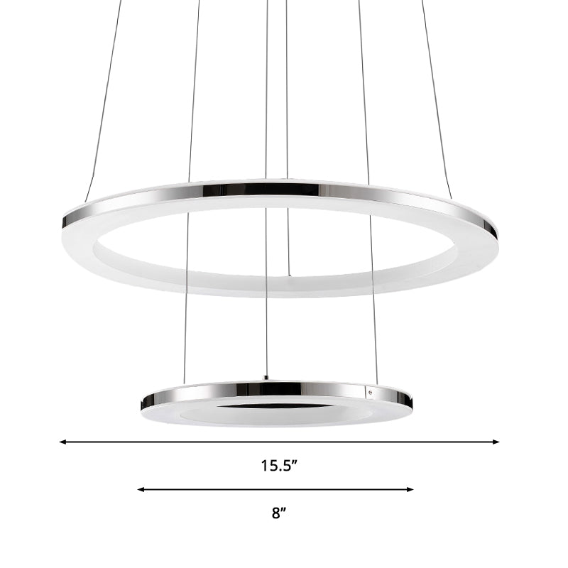 Acrylic Round Ceiling Pendant Contemporary LED 1/2/3-Head Silver Chandelier in Warm/White Light Clearhalo 'Ceiling Lights' 'Chandeliers' 'Modern Chandeliers' 'Modern' Lighting' 2474230