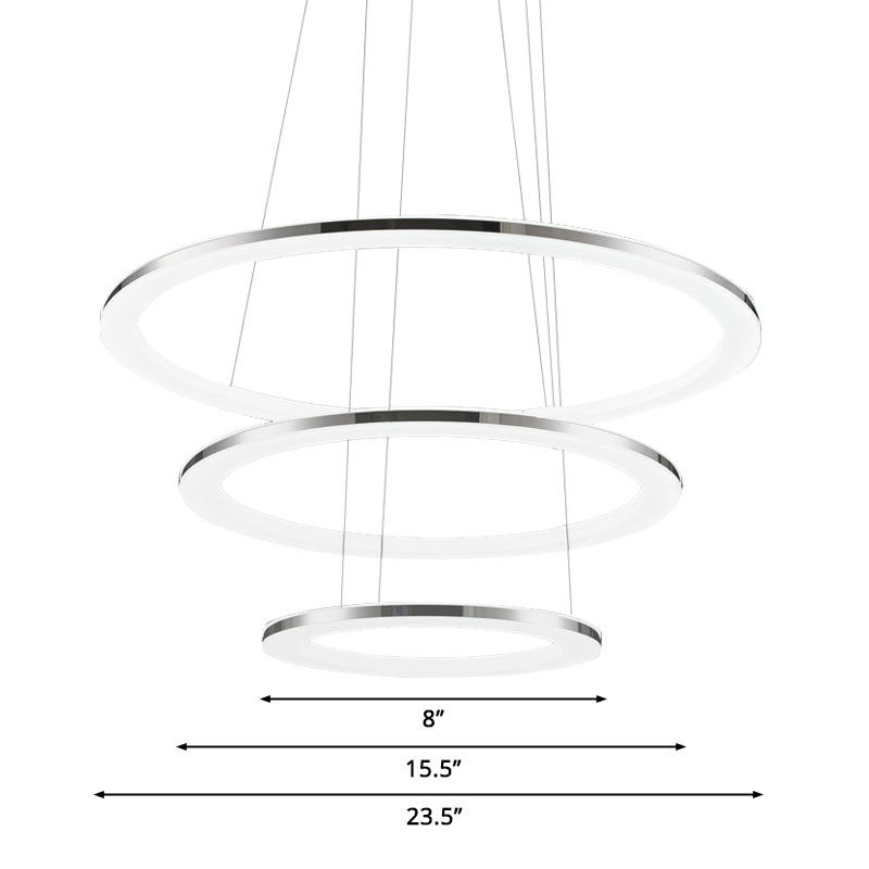 Acrylic Round Ceiling Pendant Contemporary LED 1/2/3-Head Silver Chandelier in Warm/White Light Clearhalo 'Ceiling Lights' 'Chandeliers' 'Modern Chandeliers' 'Modern' Lighting' 2474231