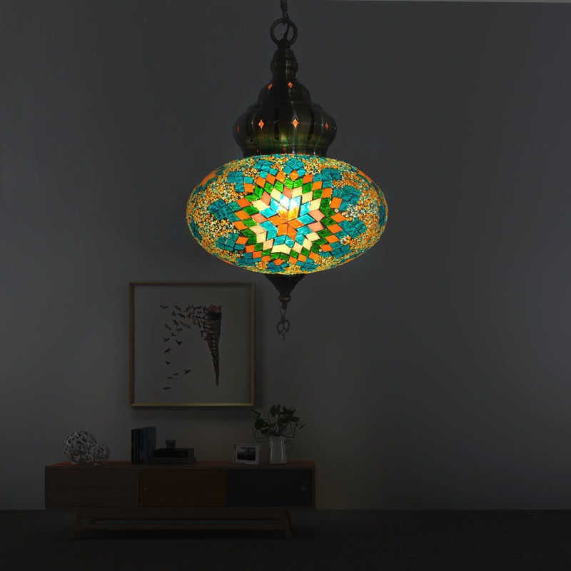 Spherical Ceiling Lamp Vintage White/Red/Blue Glass 1/5 Bulbs Pendant Light Fixture for Coffee House Green Clearhalo 'Ceiling Lights' 'Glass shade' 'Glass' 'Pendant Lights' 'Pendants' Lighting' 247430