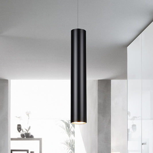 11"/19"/27" Height Cylinder Aluminum Pendant Lighting Minimalist Black LED Light for Dining Room in Warm/White Black Warm Clearhalo 'Ceiling Lights' 'Modern Pendants' 'Modern' 'Pendant Lights' 'Pendants' Lighting' 247434