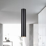 11"/19"/27" Height Cylinder Aluminum Pendant Lighting Minimalist Black LED Light for Dining Room in Warm/White Black Warm Clearhalo 'Ceiling Lights' 'Modern Pendants' 'Modern' 'Pendant Lights' 'Pendants' Lighting' 247434