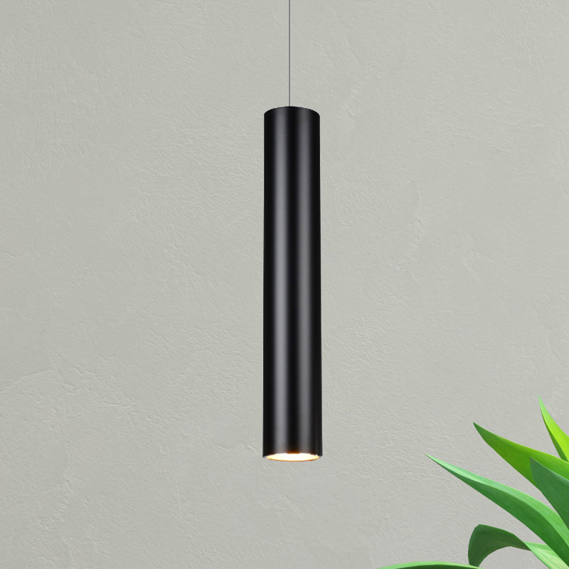 11"/19"/27" Height Cylinder Aluminum Pendant Lighting Minimalist Black LED Light for Dining Room in Warm/White Clearhalo 'Ceiling Lights' 'Modern Pendants' 'Modern' 'Pendant Lights' 'Pendants' Lighting' 247435