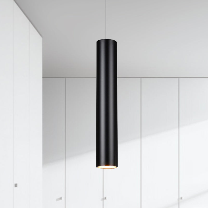 11"/19"/27" Height Cylinder Aluminum Pendant Lighting Minimalist Black LED Light for Dining Room in Warm/White Clearhalo 'Ceiling Lights' 'Modern Pendants' 'Modern' 'Pendant Lights' 'Pendants' Lighting' 247436