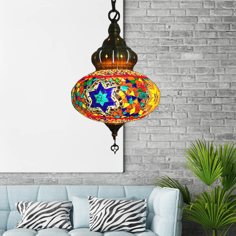 1/4 Bulbs Coffee House Pendant Lamp Retro Ceiling Light Fixture with Spherical Colorful Glass Shade Copper A 1 Clearhalo 'Ceiling Lights' 'Glass shade' 'Glass' 'Pendant Lights' 'Pendants' Lighting' 247454