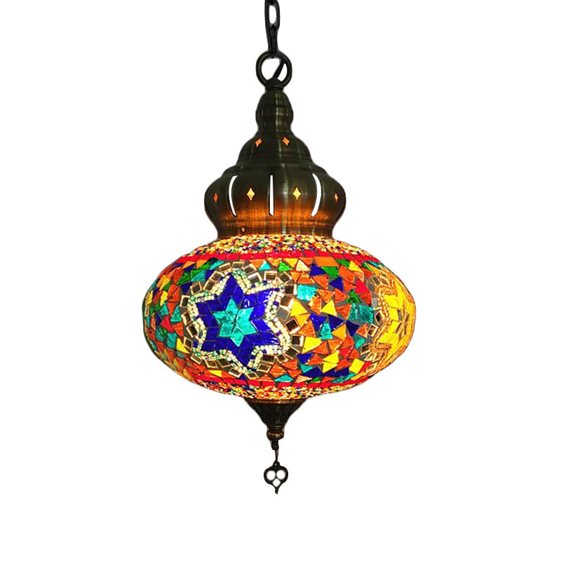 1/4 Bulbs Coffee House Pendant Lamp Retro Ceiling Light Fixture with Spherical Colorful Glass Shade Clearhalo 'Ceiling Lights' 'Glass shade' 'Glass' 'Pendant Lights' 'Pendants' Lighting' 247456