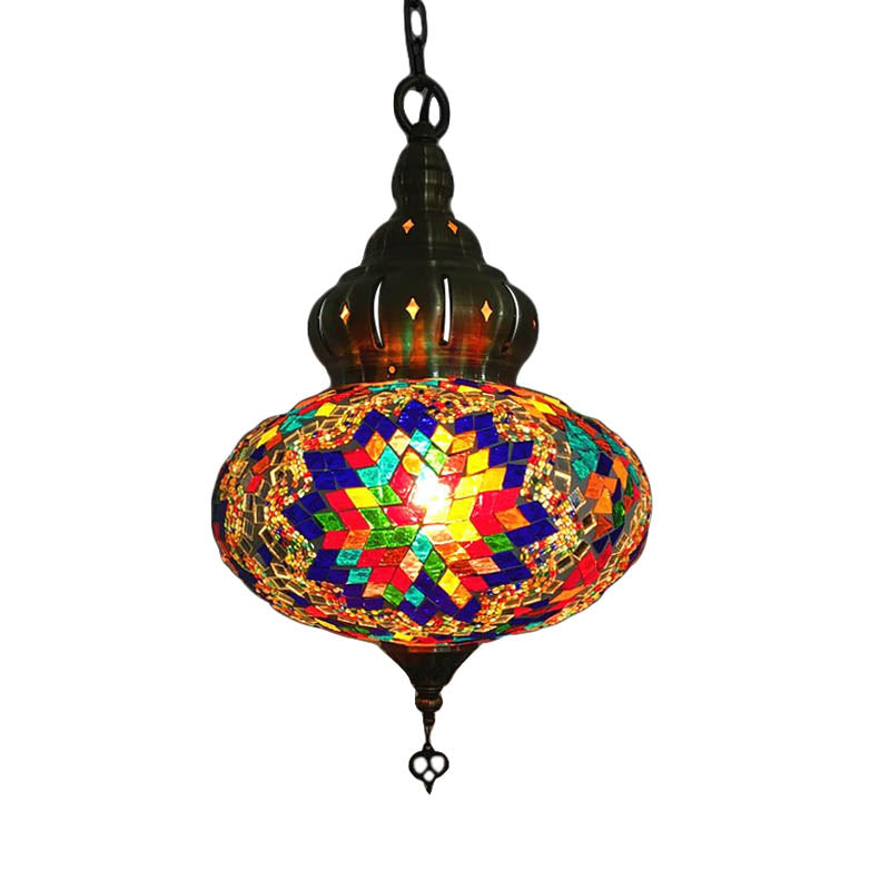 1/4 Bulbs Coffee House Pendant Lamp Retro Ceiling Light Fixture with Spherical Colorful Glass Shade Clearhalo 'Ceiling Lights' 'Glass shade' 'Glass' 'Pendant Lights' 'Pendants' Lighting' 247459