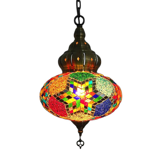1/4 Bulbs Coffee House Pendant Lamp Retro Ceiling Light Fixture with Spherical Colorful Glass Shade Clearhalo 'Ceiling Lights' 'Glass shade' 'Glass' 'Pendant Lights' 'Pendants' Lighting' 247461