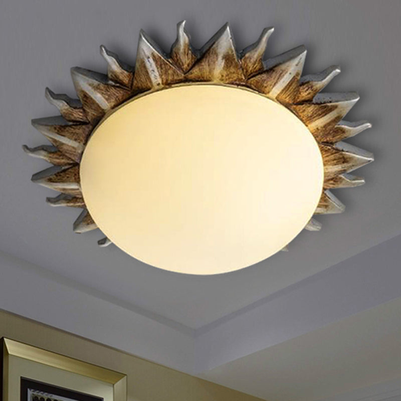 1/3 Lights Sunburst Flush Light Fixture Traditional White Glass Ceiling Mount for Dining Room, 9"/15" Wide White 9" Clearhalo 'Ceiling Lights' 'Close To Ceiling Lights' 'Close to ceiling' 'Flush mount' Lighting' 247462