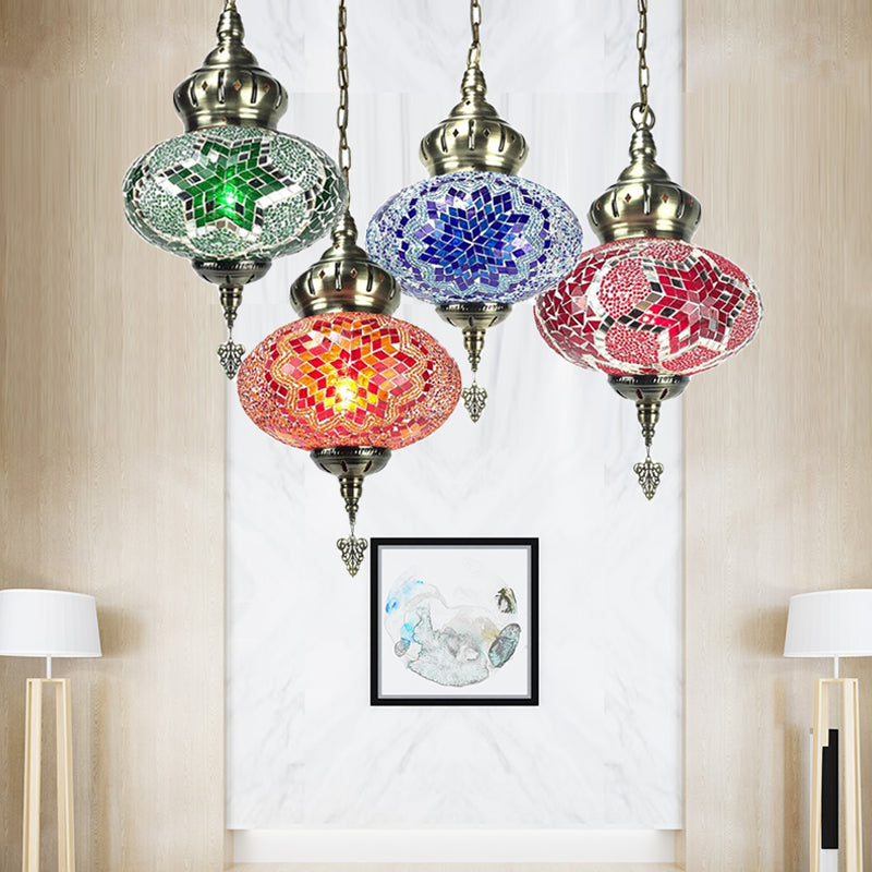 1/4 Bulbs Globe Ceiling Light Traditional Red/Orange/Blue Glass Pendant Lighting Fixture for Living Room Multi-Color 4 Clearhalo 'Ceiling Lights' 'Glass shade' 'Glass' 'Pendant Lights' 'Pendants' Lighting' 247474