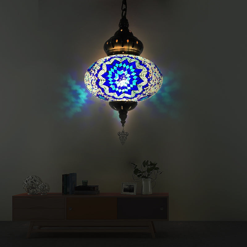 1/4 Bulbs Globe Ceiling Light Traditional Red/Orange/Blue Glass Pendant Lighting Fixture for Living Room Blue 1 Clearhalo 'Ceiling Lights' 'Glass shade' 'Glass' 'Pendant Lights' 'Pendants' Lighting' 247482