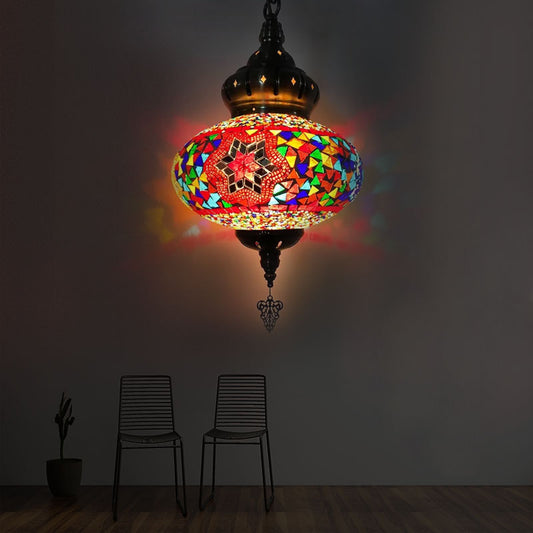 Colorful Glass Global Pendant Lighting Traditionary 1/4 Heads Ceiling Light Fixture in Chrome for Bedroom Clearhalo 'Ceiling Lights' 'Glass shade' 'Glass' 'Pendant Lights' 'Pendants' Lighting' 247509