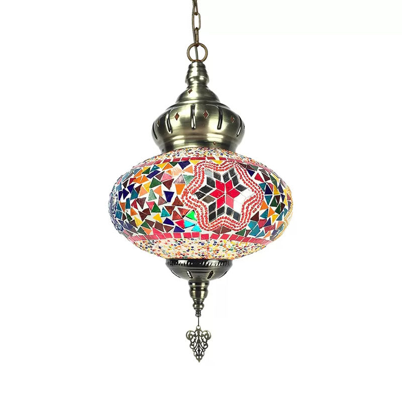 Colorful Glass Global Pendant Lighting Traditionary 1/4 Heads Ceiling Light Fixture in Chrome for Bedroom Clearhalo 'Ceiling Lights' 'Glass shade' 'Glass' 'Pendant Lights' 'Pendants' Lighting' 247510