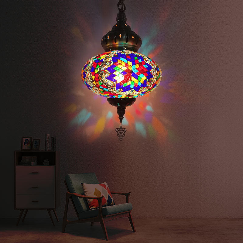 Colorful Glass Global Pendant Lighting Traditionary 1/4 Heads Ceiling Light Fixture in Chrome for Bedroom Brass B 1 Clearhalo 'Ceiling Lights' 'Glass shade' 'Glass' 'Pendant Lights' 'Pendants' Lighting' 247512
