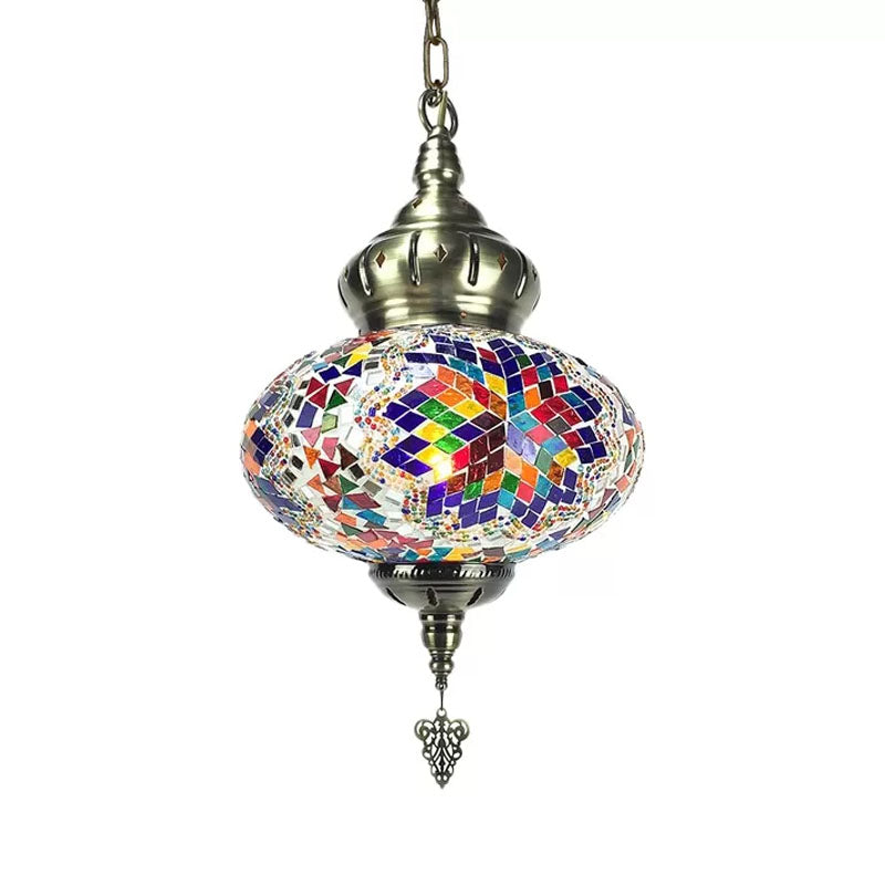 Colorful Glass Global Pendant Lighting Traditionary 1/4 Heads Ceiling Light Fixture in Chrome for Bedroom Clearhalo 'Ceiling Lights' 'Glass shade' 'Glass' 'Pendant Lights' 'Pendants' Lighting' 247513