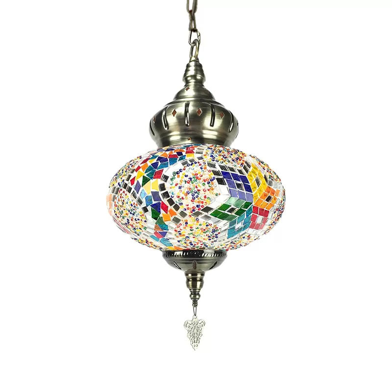 Colorful Glass Global Pendant Lighting Traditionary 1/4 Heads Ceiling Light Fixture in Chrome for Bedroom Clearhalo 'Ceiling Lights' 'Glass shade' 'Glass' 'Pendant Lights' 'Pendants' Lighting' 247515