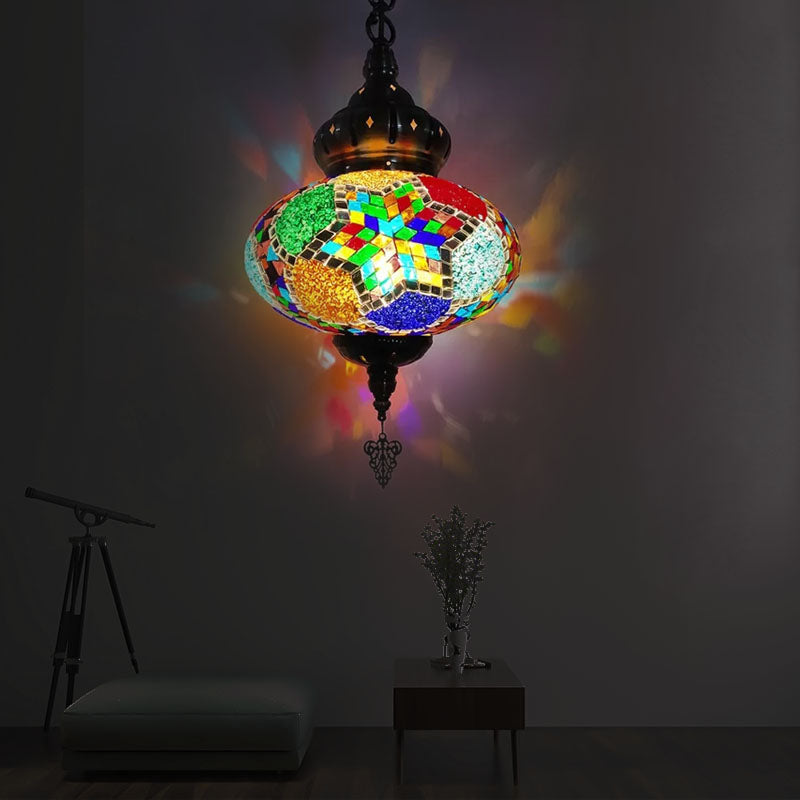 Colorful Glass Global Pendant Lighting Traditionary 1/4 Heads Ceiling Light Fixture in Chrome for Bedroom Brass C 1 Clearhalo 'Ceiling Lights' 'Glass shade' 'Glass' 'Pendant Lights' 'Pendants' Lighting' 247516