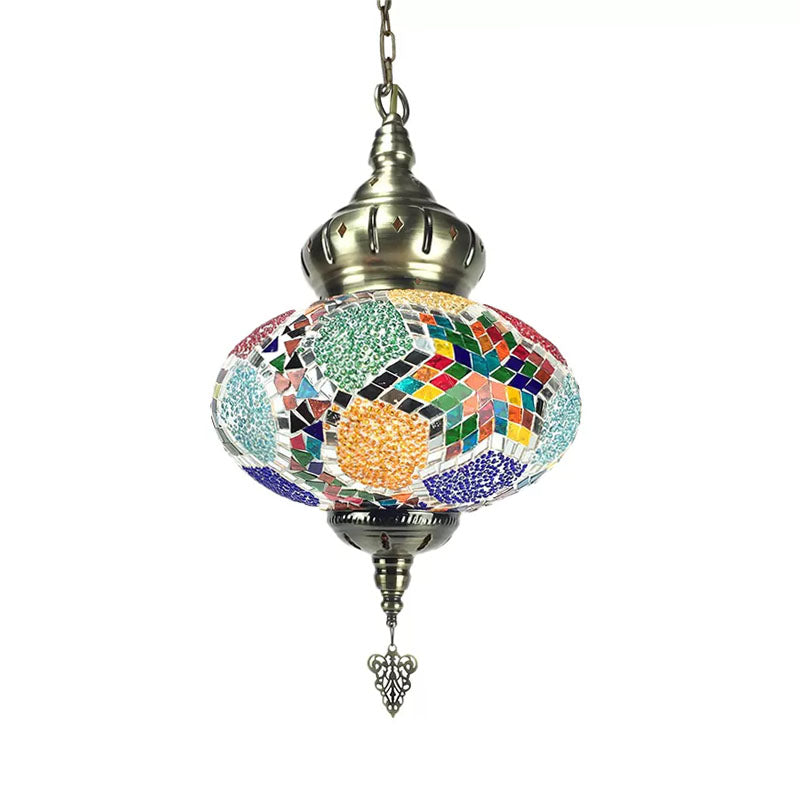 Colorful Glass Global Pendant Lighting Traditionary 1/4 Heads Ceiling Light Fixture in Chrome for Bedroom Clearhalo 'Ceiling Lights' 'Glass shade' 'Glass' 'Pendant Lights' 'Pendants' Lighting' 247517