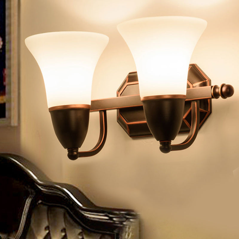 Red Brown Bell Wall Sconce Lighting Traditional Metal 1/2-Light Living Room Sconce Light with Frosted Glass Shade 2.0 Red Brown Clearhalo 'Wall Lamps & Sconces' 'Wall Lights' Lighting' 247532