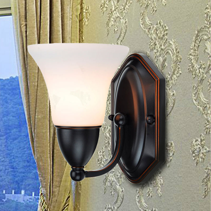 Red Brown Bell Wall Sconce Lighting Traditional Metal 1/2-Light Living Room Sconce Light with Frosted Glass Shade 1.0 Red Brown Clearhalo 'Wall Lamps & Sconces' 'Wall Lights' Lighting' 247534