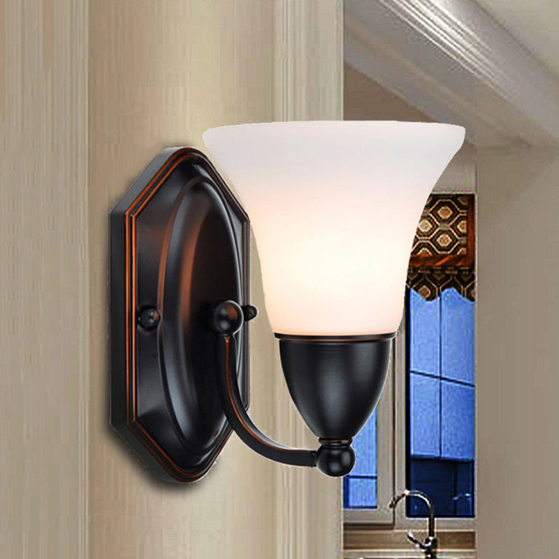 Red Brown Bell Wall Sconce Lighting Traditional Metal 1/2-Light Living Room Sconce Light with Frosted Glass Shade Clearhalo 'Wall Lamps & Sconces' 'Wall Lights' Lighting' 247535