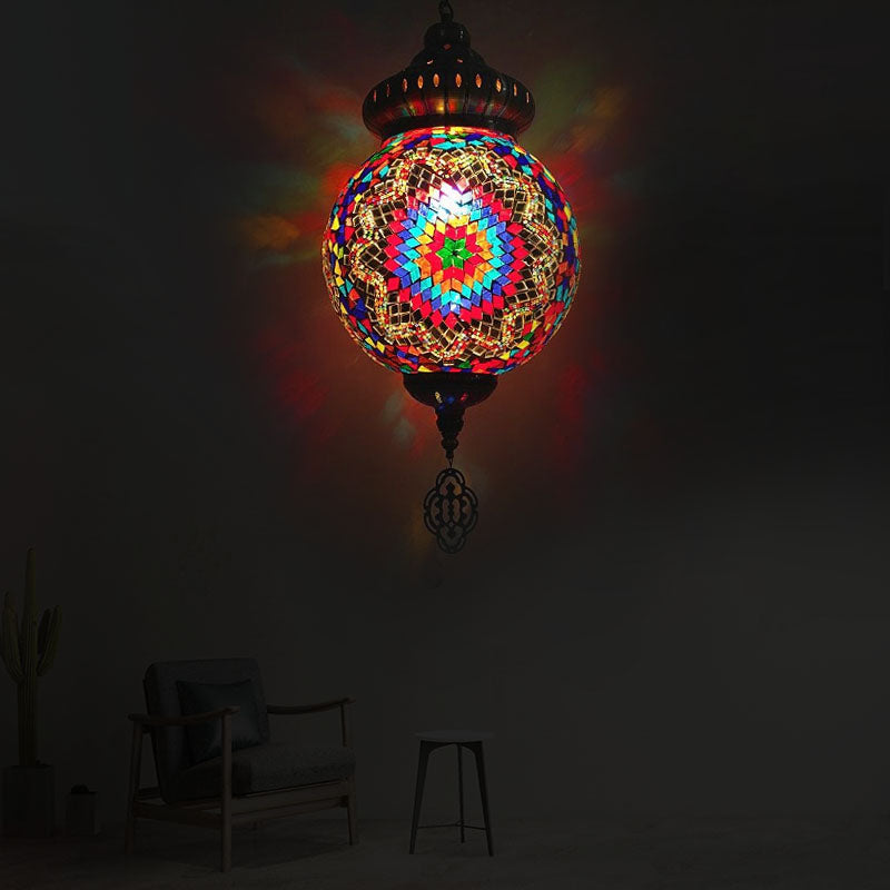 Sphere Suspension Light Retro Colorful Glass 1/4 Heads Hanging Lamp for Restaurant Copper A 1 Clearhalo 'Ceiling Lights' 'Glass shade' 'Glass' 'Pendant Lights' 'Pendants' Lighting' 247538