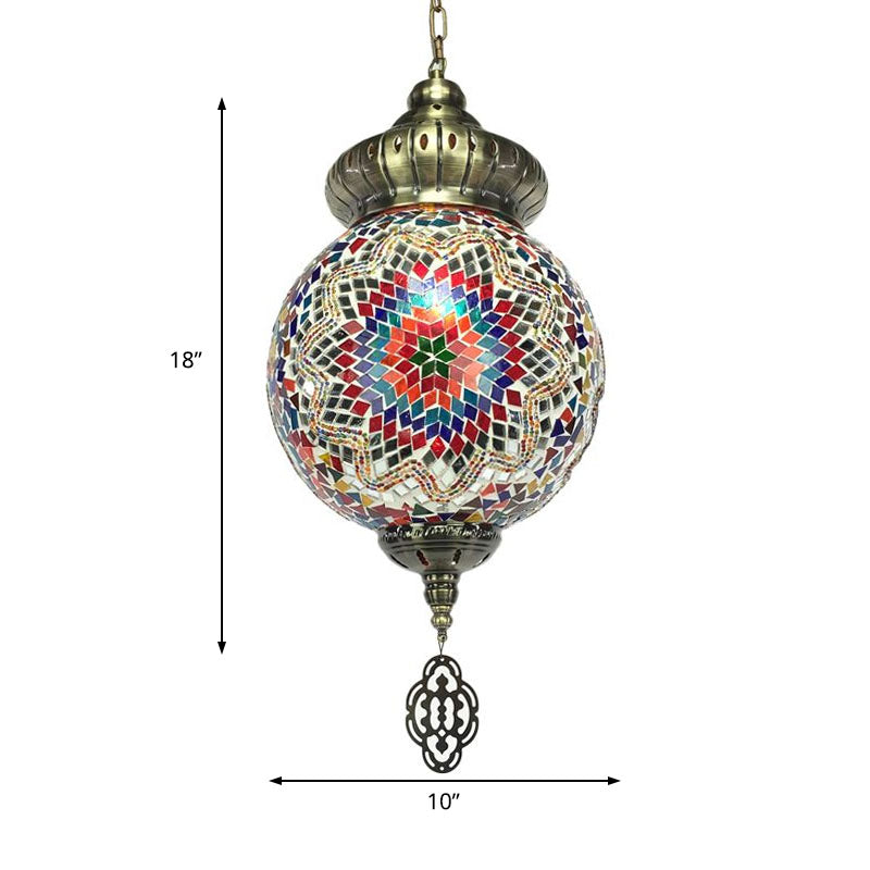 Sphere Suspension Light Retro Colorful Glass 1/4 Heads Hanging Lamp for Restaurant Clearhalo 'Ceiling Lights' 'Glass shade' 'Glass' 'Pendant Lights' 'Pendants' Lighting' 247541