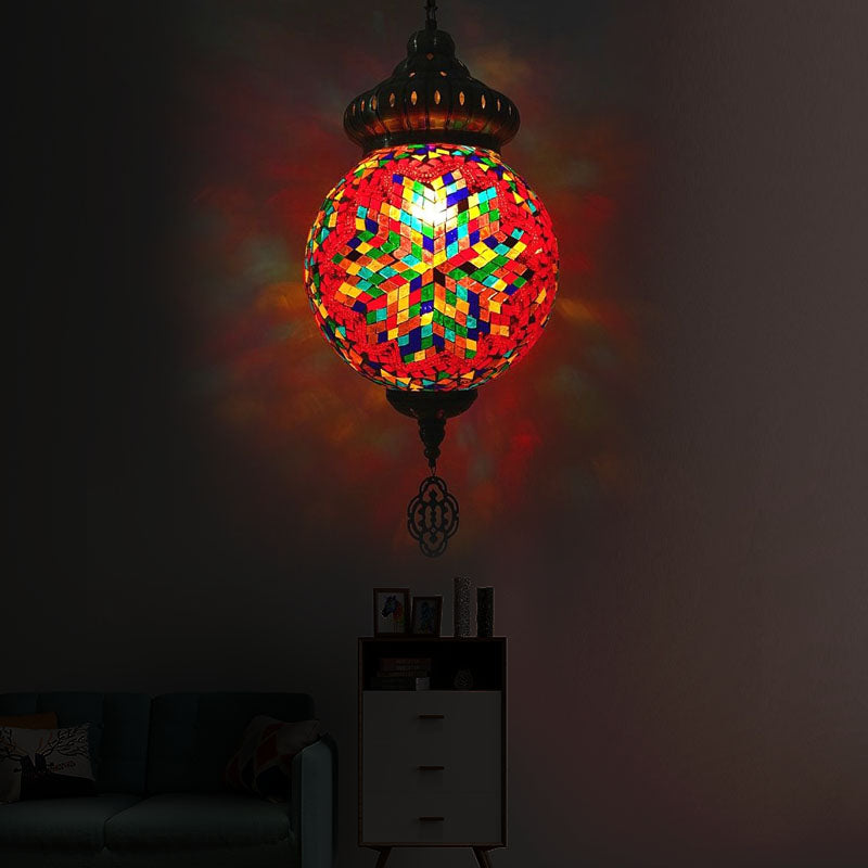 Sphere Suspension Light Retro Colorful Glass 1/4 Heads Hanging Lamp for Restaurant Copper B 1 Clearhalo 'Ceiling Lights' 'Glass shade' 'Glass' 'Pendant Lights' 'Pendants' Lighting' 247542