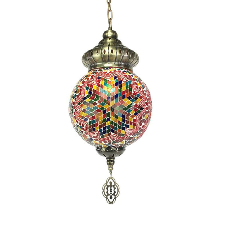 Sphere Suspension Light Retro Colorful Glass 1/4 Heads Hanging Lamp for Restaurant Clearhalo 'Ceiling Lights' 'Glass shade' 'Glass' 'Pendant Lights' 'Pendants' Lighting' 247543