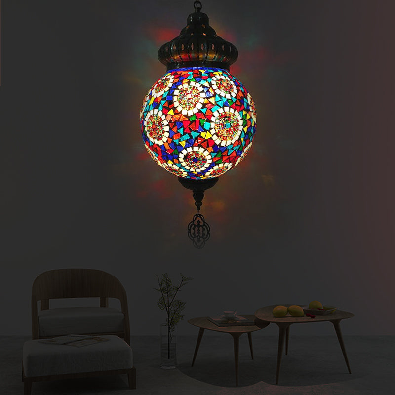 Sphere Suspension Light Retro Colorful Glass 1/4 Heads Hanging Lamp for Restaurant Copper C 1 Clearhalo 'Ceiling Lights' 'Glass shade' 'Glass' 'Pendant Lights' 'Pendants' Lighting' 247544