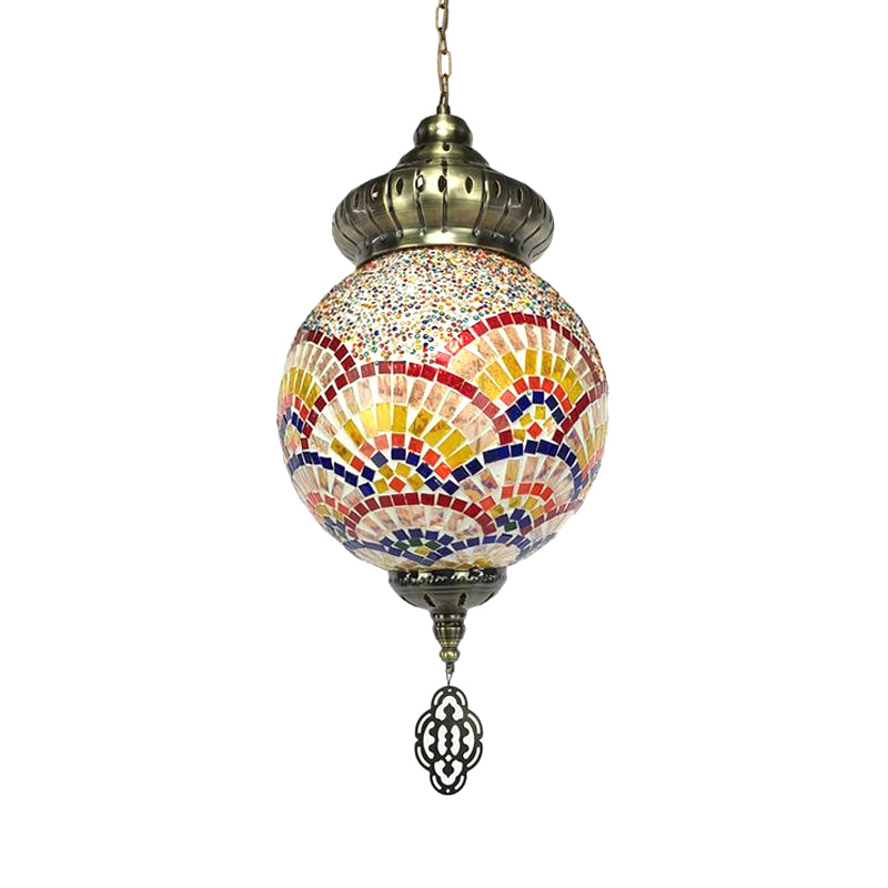 Sphere Suspension Light Retro Colorful Glass 1/4 Heads Hanging Lamp for Restaurant Clearhalo 'Ceiling Lights' 'Glass shade' 'Glass' 'Pendant Lights' 'Pendants' Lighting' 247547