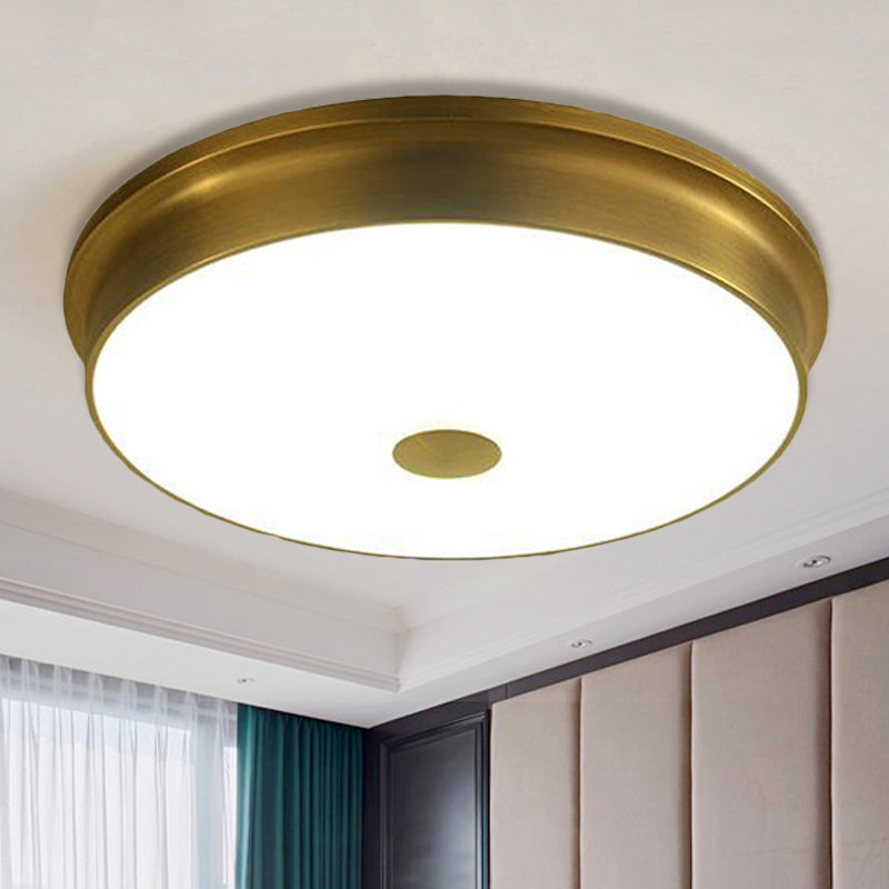 Round White Glass Flush Fixture Traditional LED Bedroom Ceiling Lighting in Black/Gold, 11"/12.5"/16" W Gold Clearhalo 'Ceiling Lights' 'Close To Ceiling Lights' 'Close to ceiling' 'Flush mount' Lighting' 247554