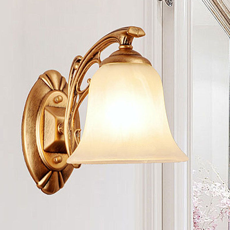 Gold Bell Wall Sconce Lighting Traditional Metal 1-Light Living Room Sconce Light with Frosted Glass Shade Gold Clearhalo 'Wall Lamps & Sconces' 'Wall Lights' Lighting' 247580