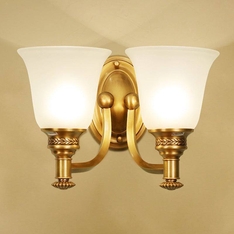 Brass Bell Wall Mounted Light Traditional White Glass Shade 1/2