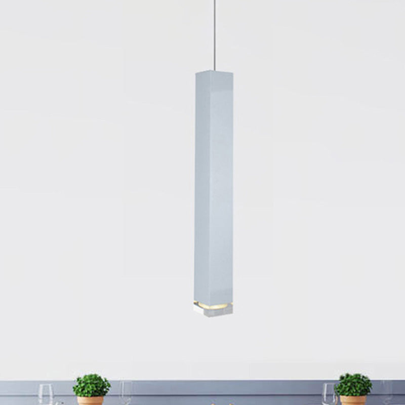 Modern Cuboid Suspension Light Metal Black/White Dining Room LED Pendant Light in White/Warm, 12"/19.5" H White Clearhalo 'Ceiling Lights' 'Modern Pendants' 'Modern' 'Pendant Lights' 'Pendants' Lighting' 247591