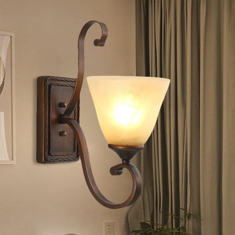 Single Light Frosted Glass Wall Lamp Vintage Style Brown Bell Living Room Wall Sconce Light Clearhalo 'Wall Lamps & Sconces' 'Wall Lights' Lighting' 247595