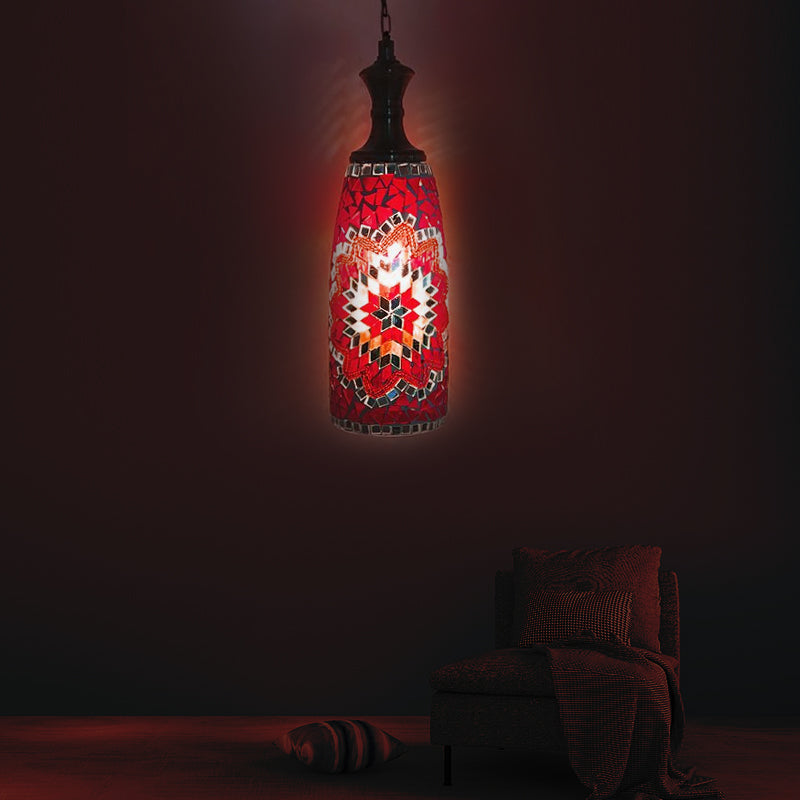 1/3 Bulbs Urn Ceiling Lamp Tradition Red/Sky Blue/Gold Glass Suspended Lighting Fixture for Dining Room Red 1 Clearhalo 'Ceiling Lights' 'Close To Ceiling Lights' 'Glass shade' 'Glass' 'Pendant Lights' 'Pendants' Lighting' 247628