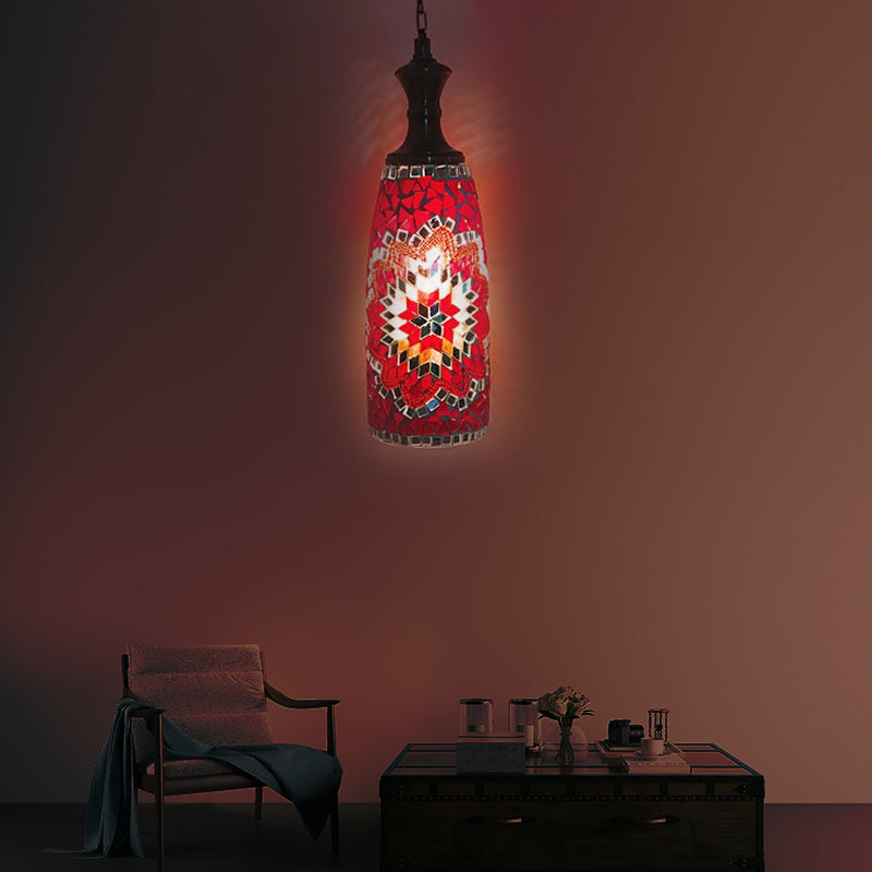 1/3 Bulbs Urn Ceiling Lamp Tradition Red/Sky Blue/Gold Glass Suspended Lighting Fixture for Dining Room Clearhalo 'Ceiling Lights' 'Close To Ceiling Lights' 'Glass shade' 'Glass' 'Pendant Lights' 'Pendants' Lighting' 247629