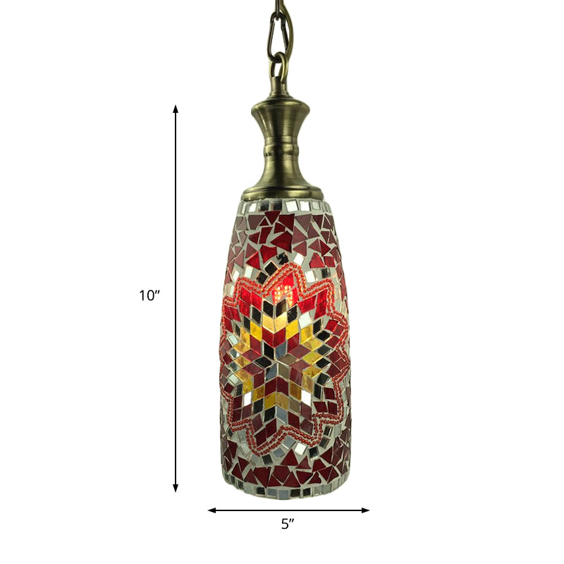 1/3 Bulbs Urn Ceiling Lamp Tradition Red/Sky Blue/Gold Glass Suspended Lighting Fixture for Dining Room Clearhalo 'Ceiling Lights' 'Close To Ceiling Lights' 'Glass shade' 'Glass' 'Pendant Lights' 'Pendants' Lighting' 247631