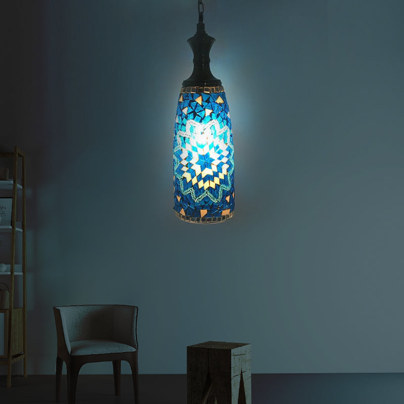 1/3 Bulbs Urn Ceiling Lamp Tradition Red/Sky Blue/Gold Glass Suspended Lighting Fixture for Dining Room Sky Blue 1 Clearhalo 'Ceiling Lights' 'Close To Ceiling Lights' 'Glass shade' 'Glass' 'Pendant Lights' 'Pendants' Lighting' 247632