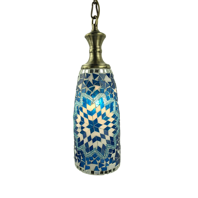 1/3 Bulbs Urn Ceiling Lamp Tradition Red/Sky Blue/Gold Glass Suspended Lighting Fixture for Dining Room Clearhalo 'Ceiling Lights' 'Close To Ceiling Lights' 'Glass shade' 'Glass' 'Pendant Lights' 'Pendants' Lighting' 247633