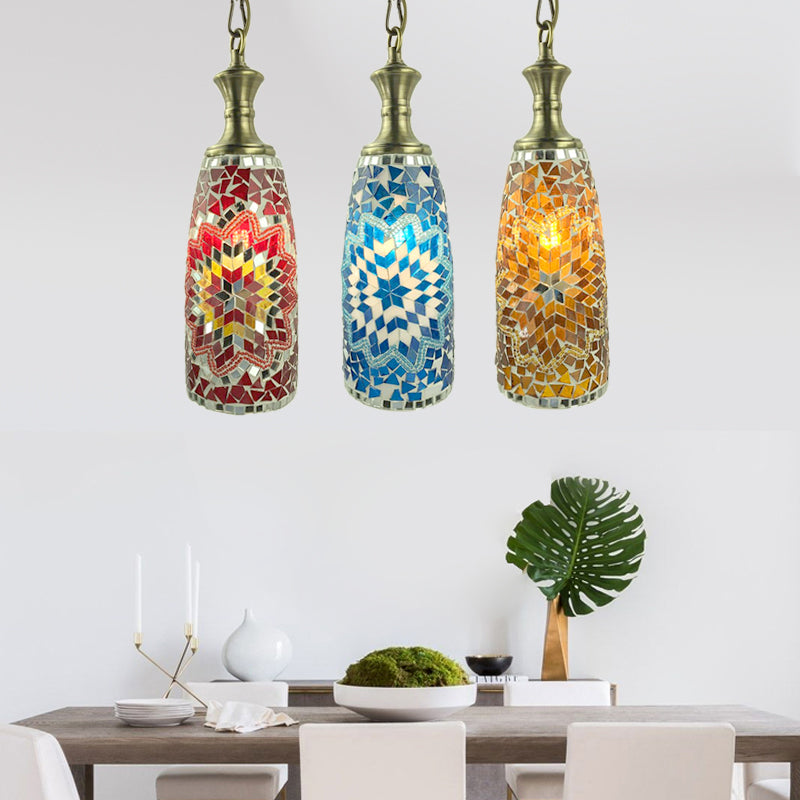 1/3 Bulbs Urn Ceiling Lamp Tradition Red/Sky Blue/Gold Glass Suspended Lighting Fixture for Dining Room Multi-Color 3 Clearhalo 'Ceiling Lights' 'Close To Ceiling Lights' 'Glass shade' 'Glass' 'Pendant Lights' 'Pendants' Lighting' 247636