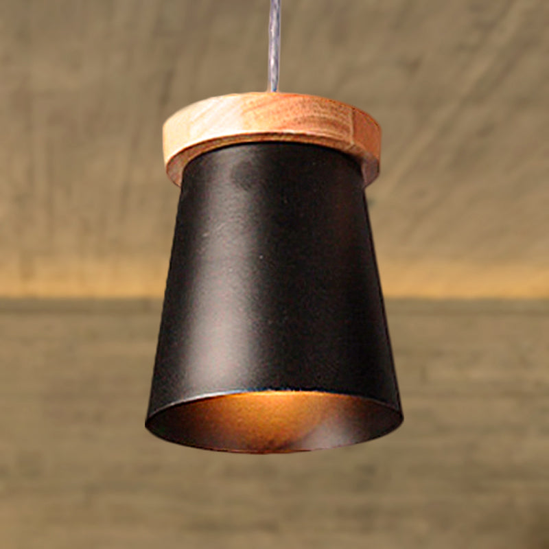 Black Finish Bucket Suspension Light Industrial Loft Metal and Wood 1 Light Kitchen Pendant Ceiling Light Clearhalo 'Ceiling Lights' 'Modern Pendants' 'Modern' 'Pendant Lights' 'Pendants' Lighting' 247661