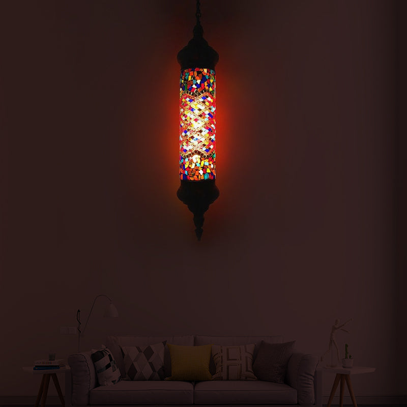 Bronze Tube Ceiling Light Retro Colorful Glass 1/4 Heads Pendant Lighting Fixture for Living Room Bronze B 1 Clearhalo 'Ceiling Lights' 'Glass shade' 'Glass' 'Pendant Lights' 'Pendants' Lighting' 247668